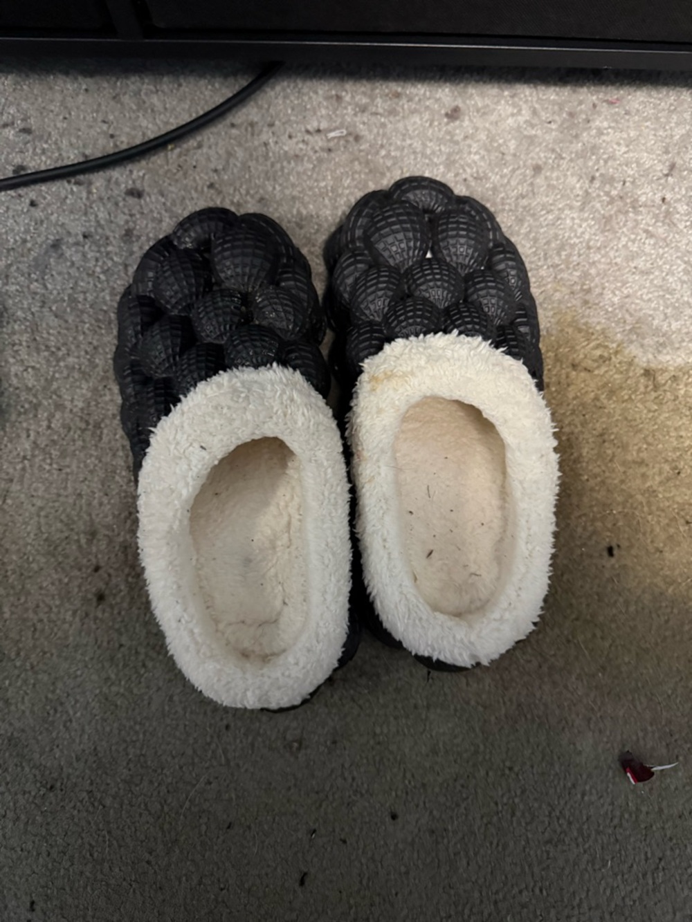 Black Quilted Faux-Fur Lined Slip-On Slippers